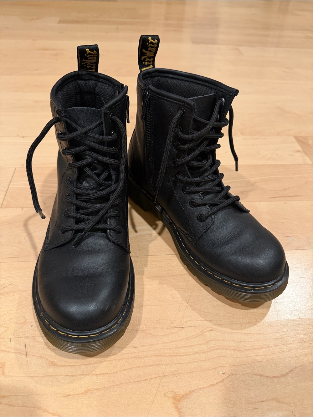 Dr Martens 1460J Black Lace-Up
Combat Boots with Yellow
Stitching 4Y